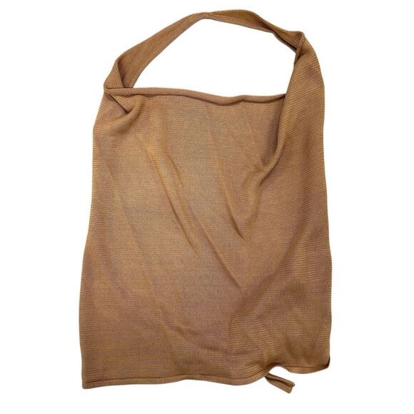 New Aya Muse Cinnabar Knit Tied Draped Halter Crop Top M Light Brown - Picture 2 of 6